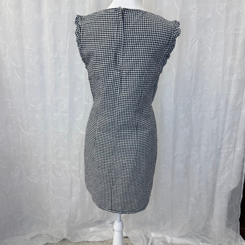 Cynthia Rowley Black White Gingham Linen Blend Ruffle Shift Dress Womens 6 - Picture 3 of 7